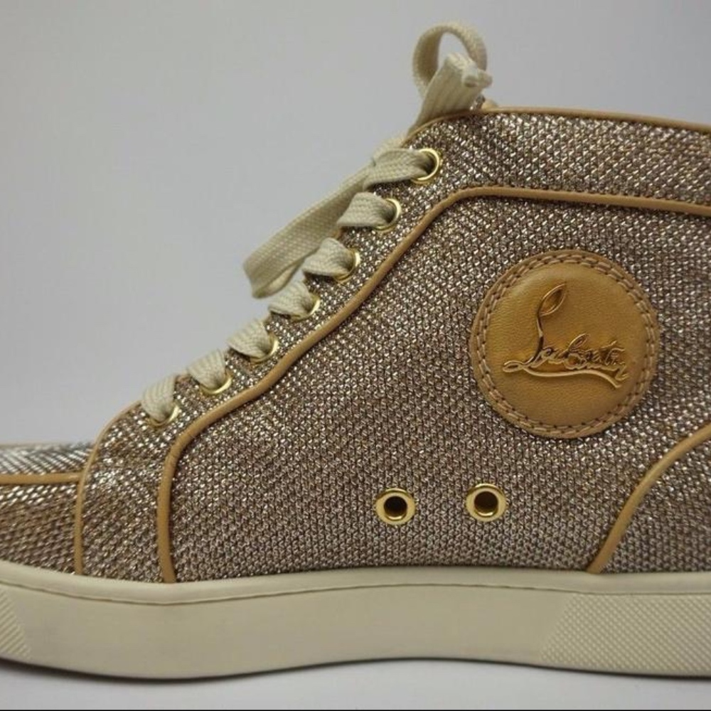 C Louboutin Gold Glitter Bip Bip Flat Sneakers